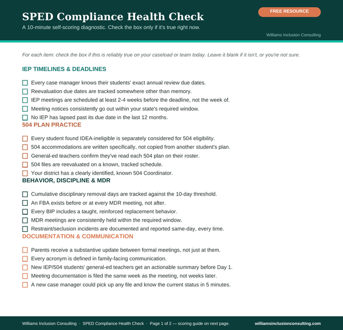 Cover of the SPED Compliance Health Check scorecard